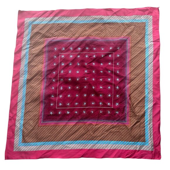 VTG Specialty House Medium Stripe Square Floral Silky Scarf 26" Made Italy Wrap - Picture 1 of 9